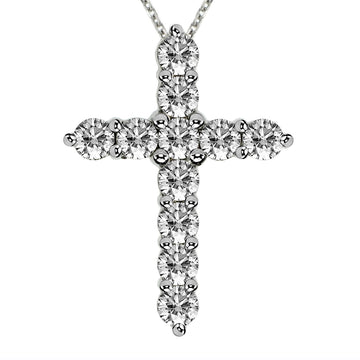 2.15 CT Classic Shared Prong Diamond Cross 14k White/Yellow Gold Pendant